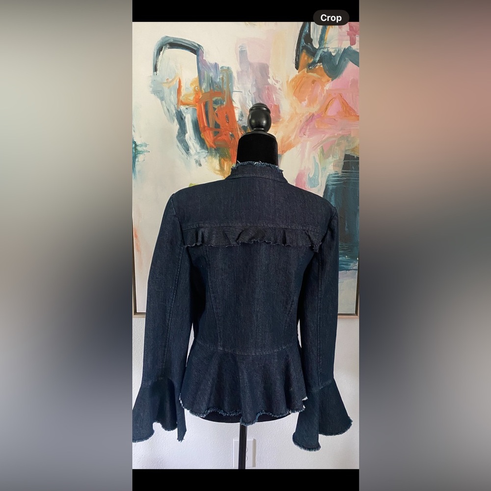 Scripted Women's Dark Blue Jean Jacket with Ruffle Details - Picture 14 of 14